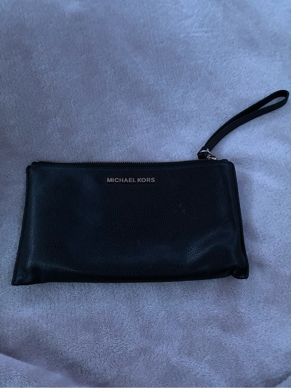 Michael Kors Black Leather Wristlet Clutch with Gold Logo